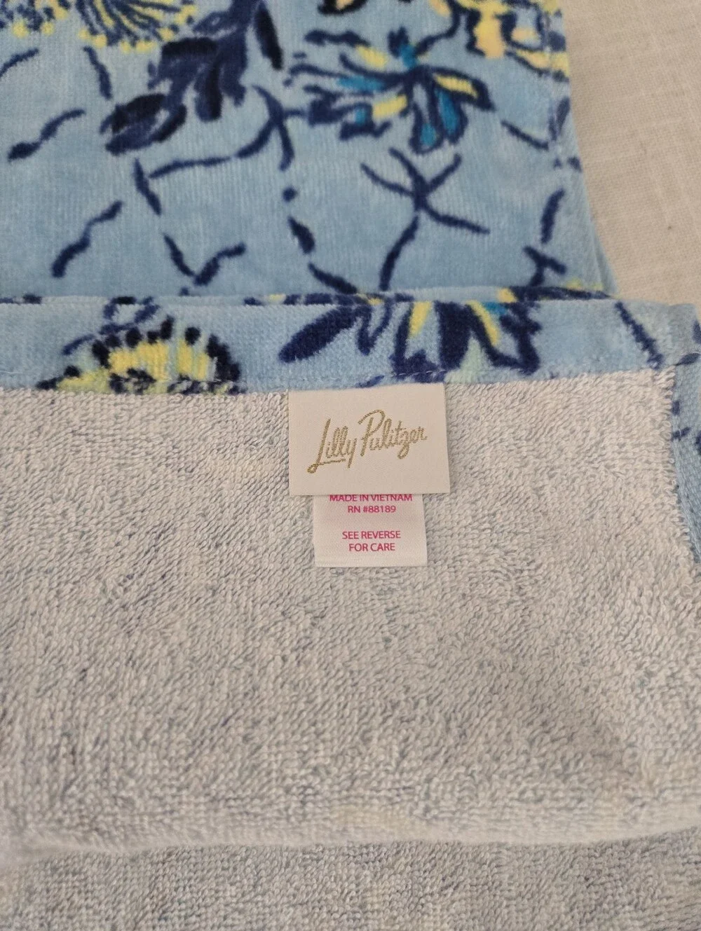 NWT Lilly Pulitzer Blue Floral Logo Towel